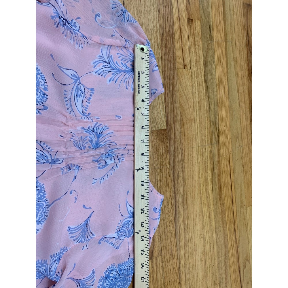 Tommy Hilfiger Peach Blue Floral Paisley Chiffon Pintuck Blouse XS TP/XP - Picture 8 of 9